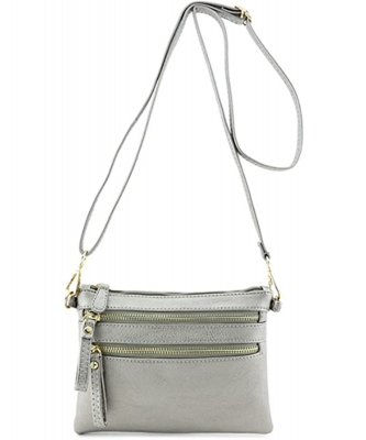 Multi-Pocket Zip Crossbody Bag with Small Wrist Strap WU001 LIGHT PEWTER